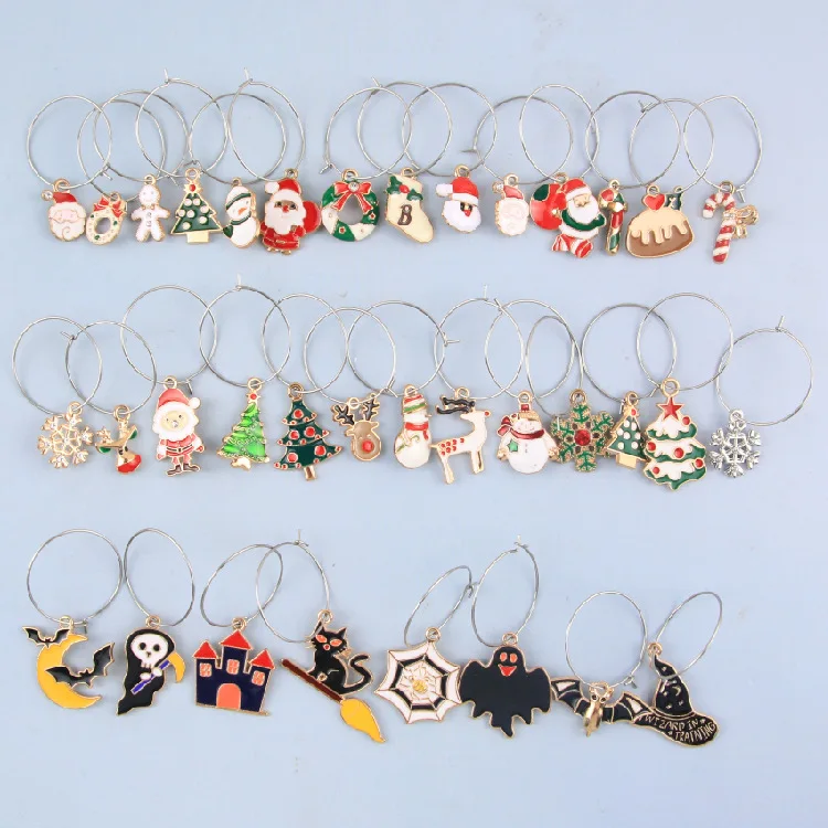 Personalized Metal Creative Wine Glass Ring Charms funny for Christmas Party and Wedding