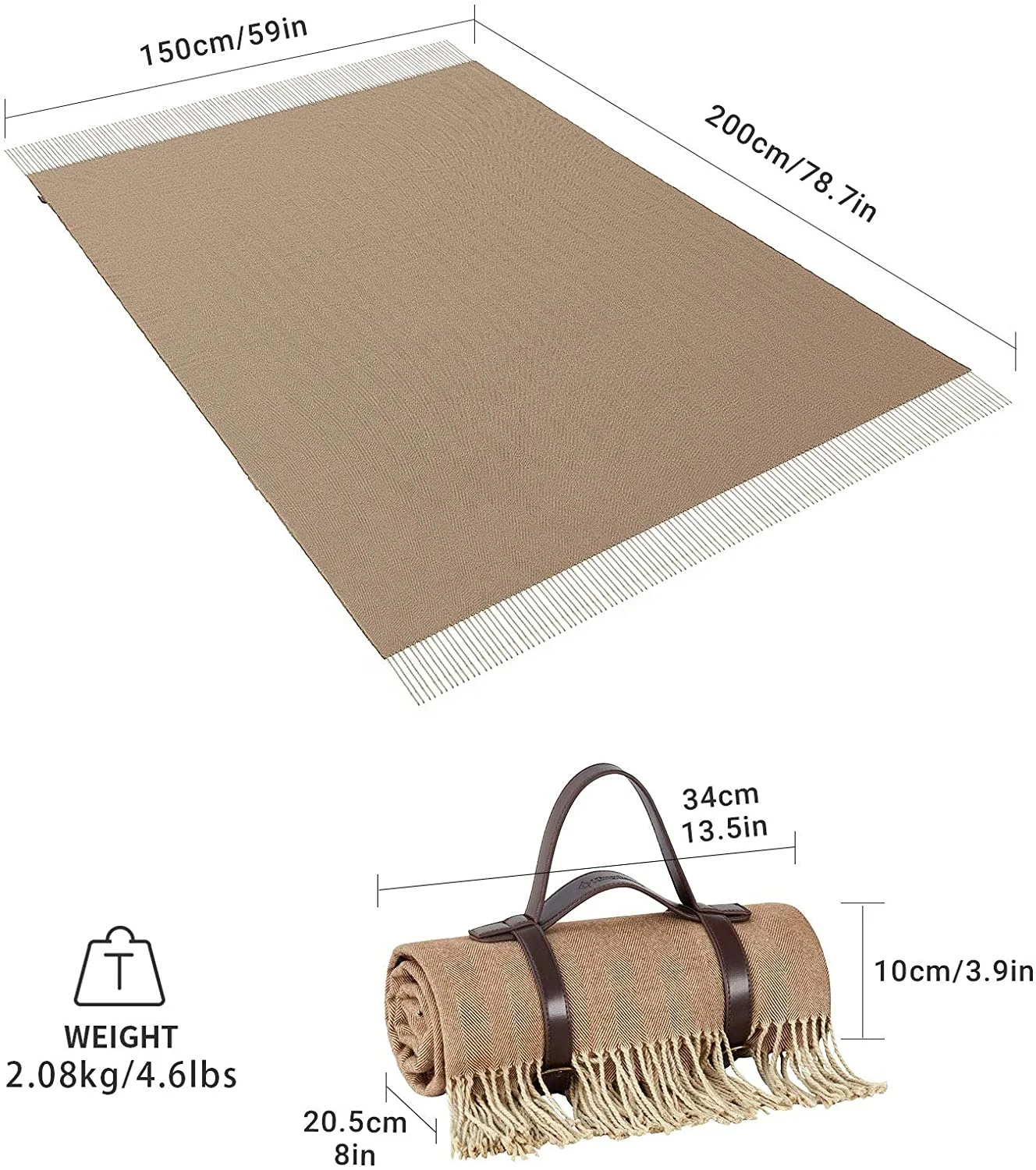 Custom Logo Printed Wool Woven Premium Outdoor Foldable Camping Beach Blanket Mats Portable Eco Bohemian Tassel Picnic Rugs/