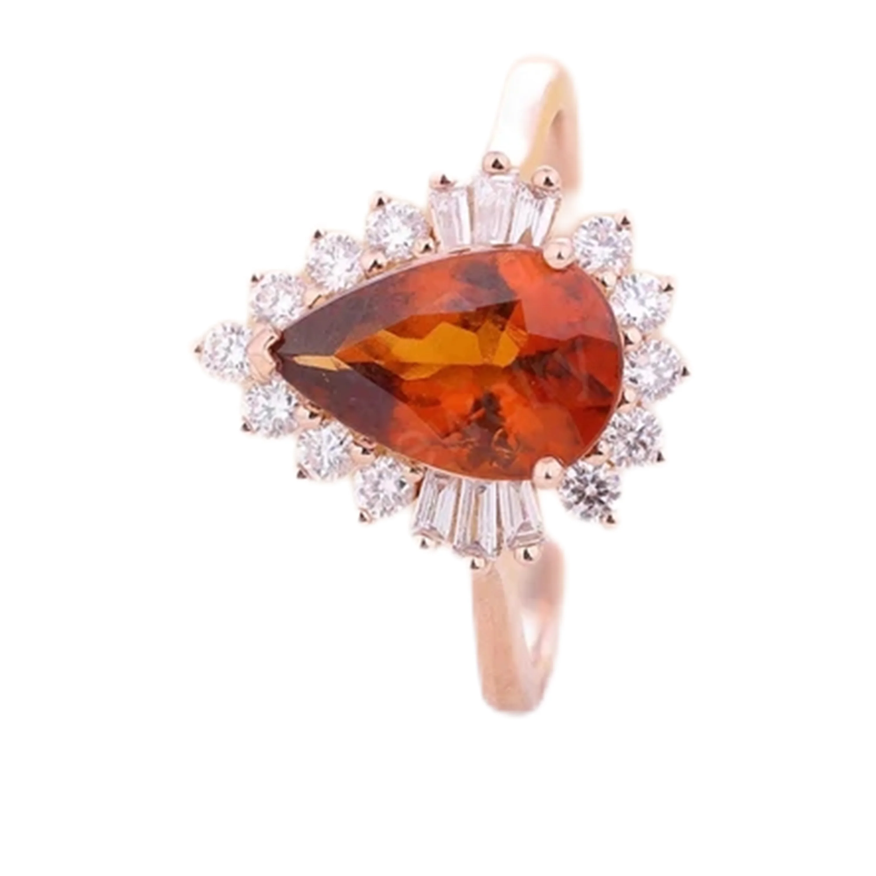 925 Sterling Silver Rose Gold Plating Pear Shape Orange Red Sapphire Engagement Ring
