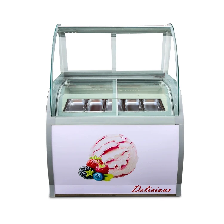 Commercial Single-Temperature Marble Ice Cream Display Case LED Curved Double Glass Door Compressor Freezer Refrigerator ETL