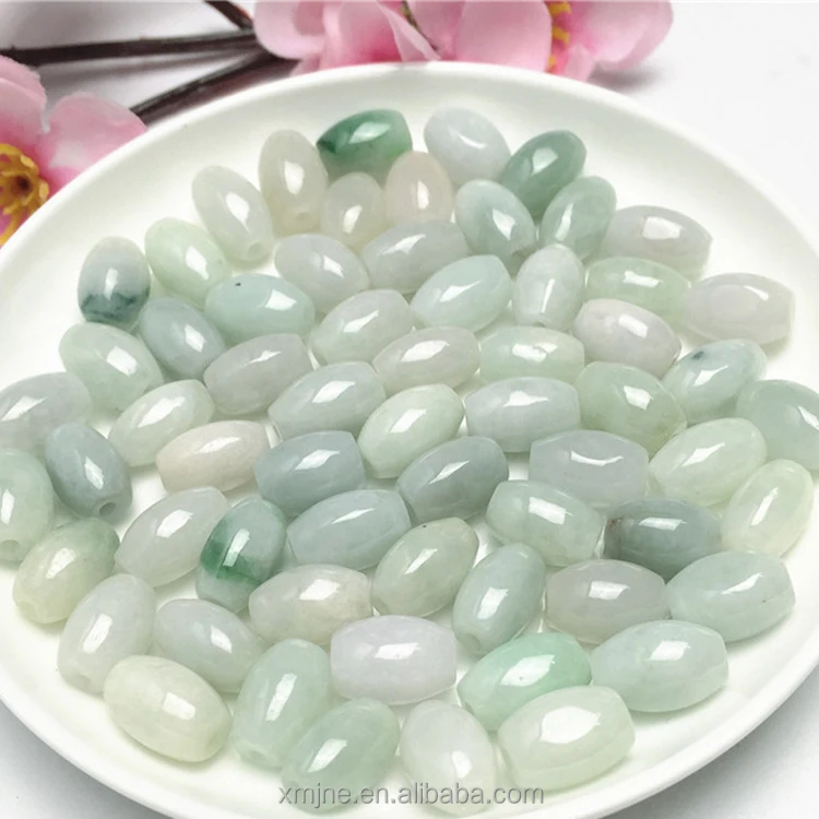 Certified Grade A Burma Jadeite DIY Jade Loose Beads Long Beads   Rice Beads Drum 8*12Mm Passepartout Wholesale