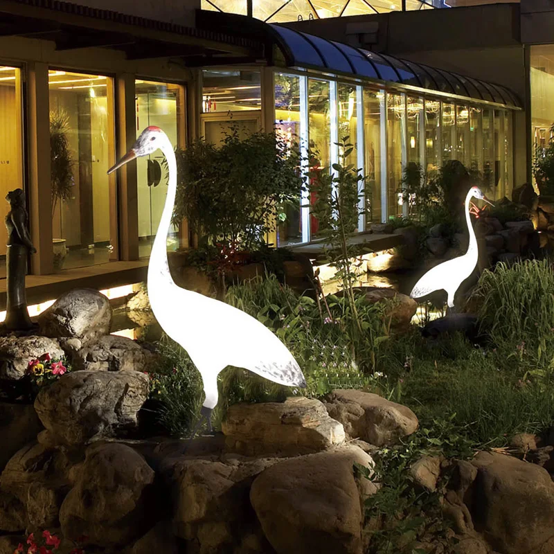 New landscape garden resort pool decoration Glass fiber reinforced resin crafts animal birds RGB Led Crane