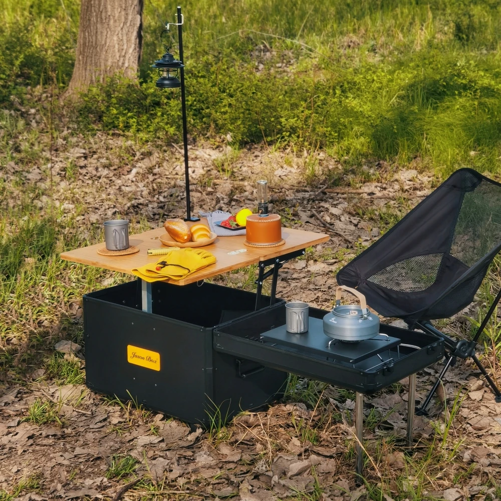 Jason Outdoor Multi-Functional Aluminum Folding Portable Picnic Table Expandable Camping Box Mobile Kitchen Outdoor Furniture