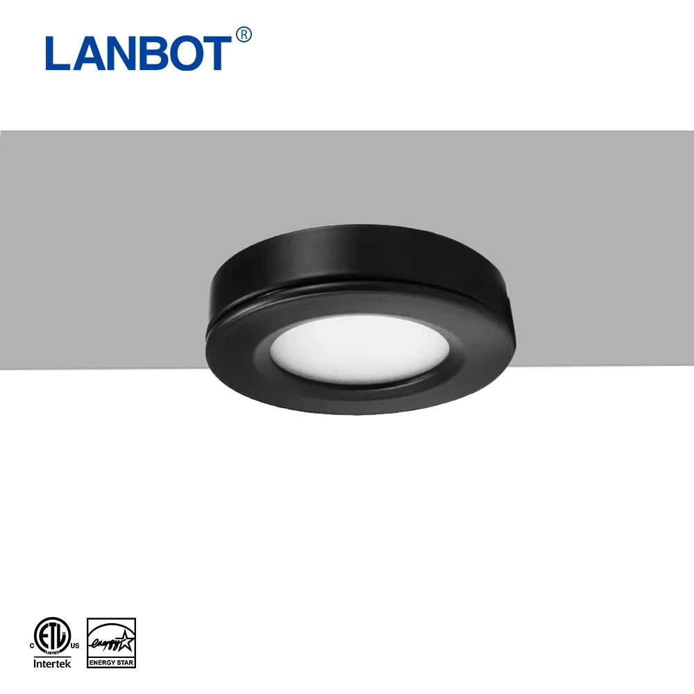 ETL Mini Round LED Light Puck Lamp black Kitchen Recessed LED Cabinet Puck Light