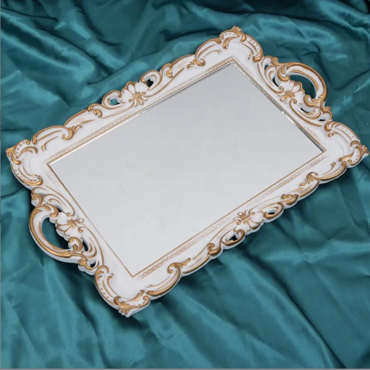 Light luxury retro golden storage tray square cake plate glass mirror storage tray photo prop tray
