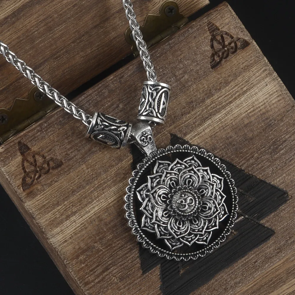 2022 Religion Totem Flower Of Life Teen Girls Gift Women 3D Blooming Yoga Mandala Jewelry Pendant Chain Vintage Viking Necklace