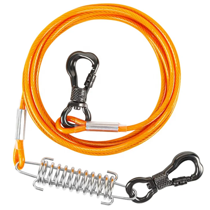 Dog Tie Out Cable10FT 20FT 30FT 50FT Dogs Lead Line with Swivel Hook and Shock Absorbing Spring  for Pets Up to 200 LBS