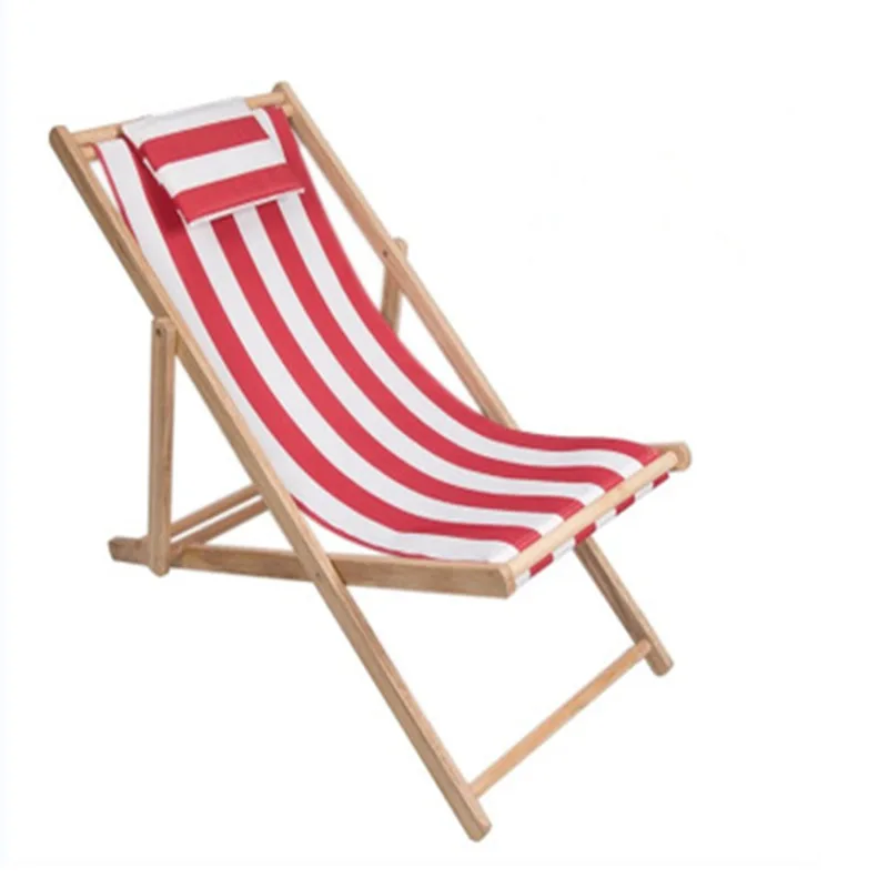 Outdoor Folding Solid Oxford Canvas Chair Recliner Portable Lunch Break Wooden Lounge Beach Chair