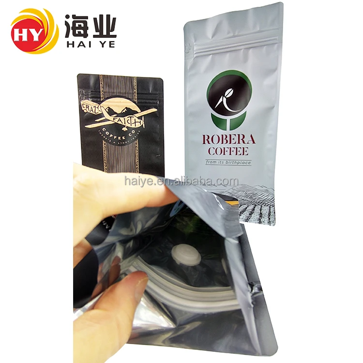Haiye Coffee Bag Resealable Zipper Ground Coffee Pouch Ziplock Flat Bottom Bag With Valve