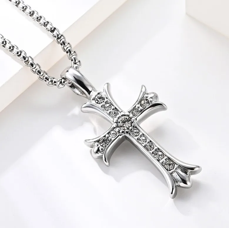 Fine Jewelry 18k Gold Large Men Chunky Gothic Chain Silver Zirconia Necklaces Diamond Cross Pendant