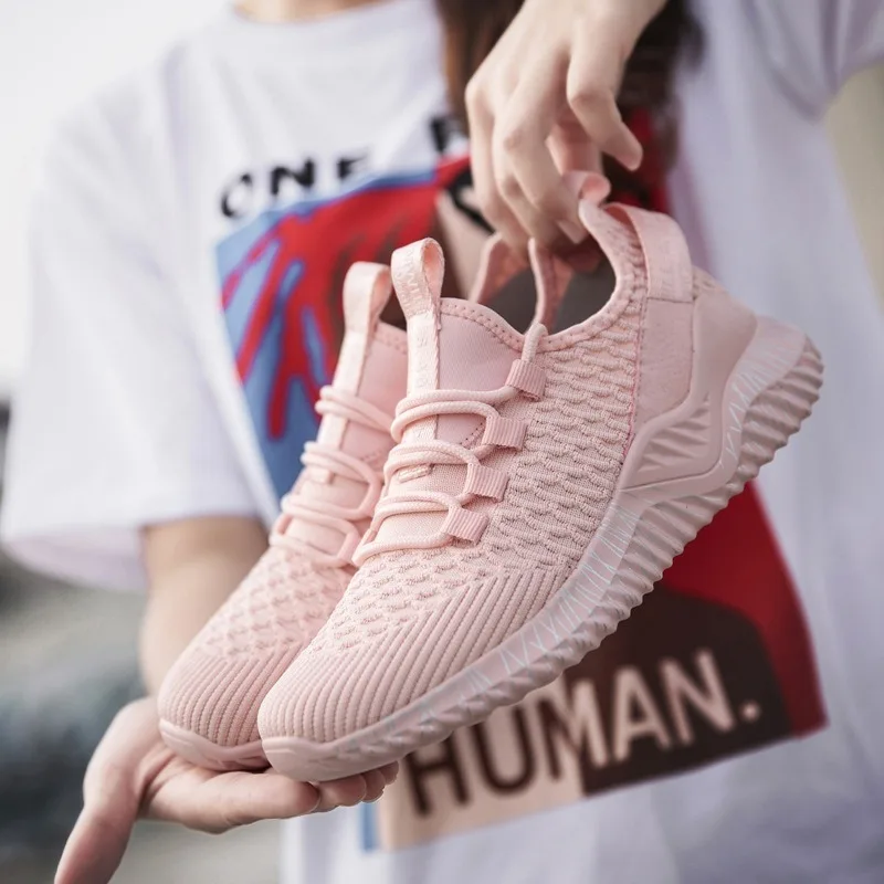  Sepatu Olahraga Wanita korean Fashion High Quality Women Breathable Knit Upper Pink Unisex Sneakers Casual Sport Shoes
