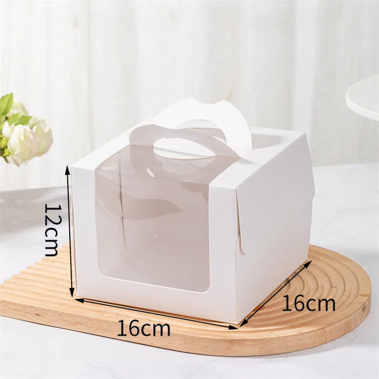 Wholesale 5 6 8 10inch birthday cake box portable window white transparent mousse dessert pastry paper box for cake