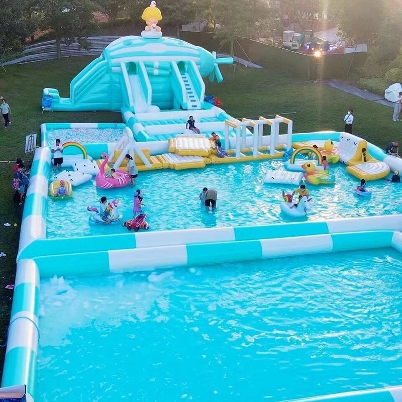 Large Inflatable Slide Inflatable Bouncy Jumping Castle Combo Water Park Playground With Swimming Pool