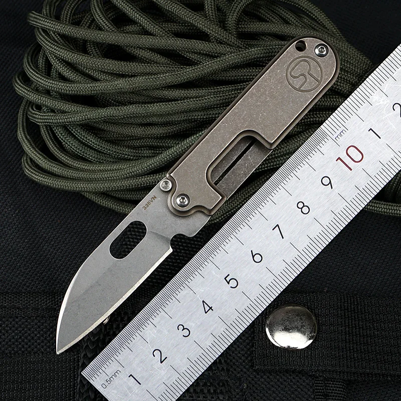 Mini Outdoor Folding Knife Stainless Steel Pocket Knife Stonewashed KeyChain Pendant Pea Shape Knife EDC Tool