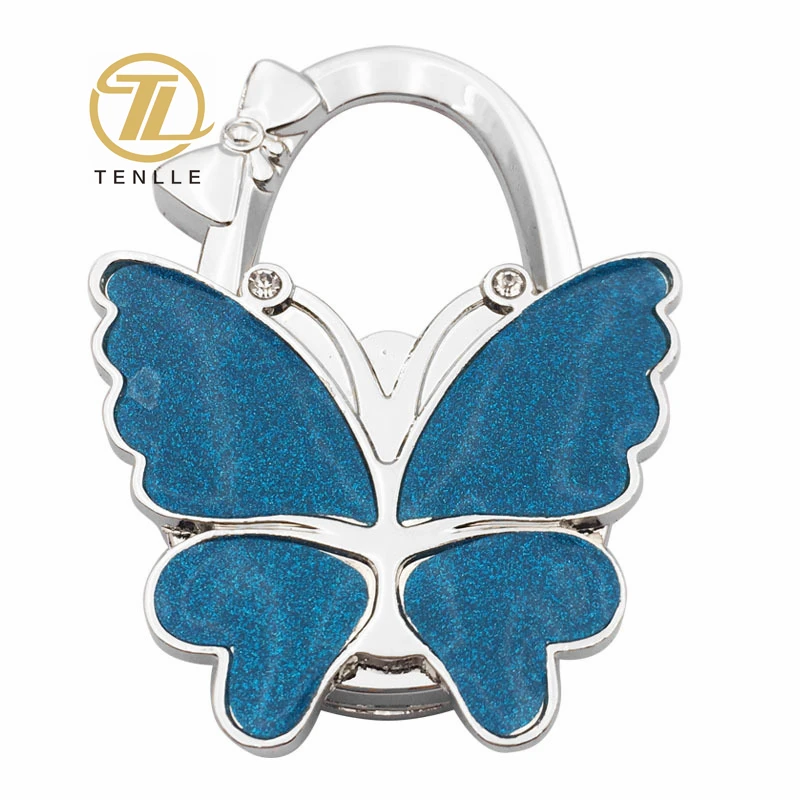 Colorful shimmery butterfly bag hanger creative traceless non-slip hanging bag hook table top folding zinc alloy hook
