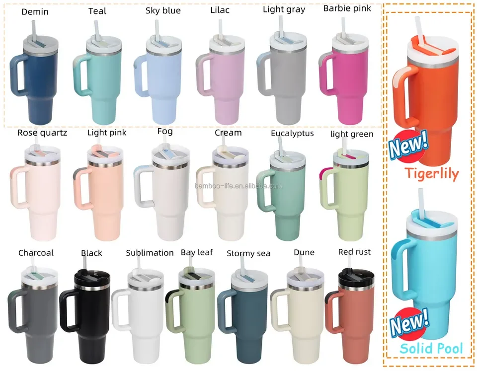 Watermelon Moonshine H2.0 Double Wall Stainless Steel Adventure Tumbler Vacuum 40oz Rose Gold Cup With Handle and straw