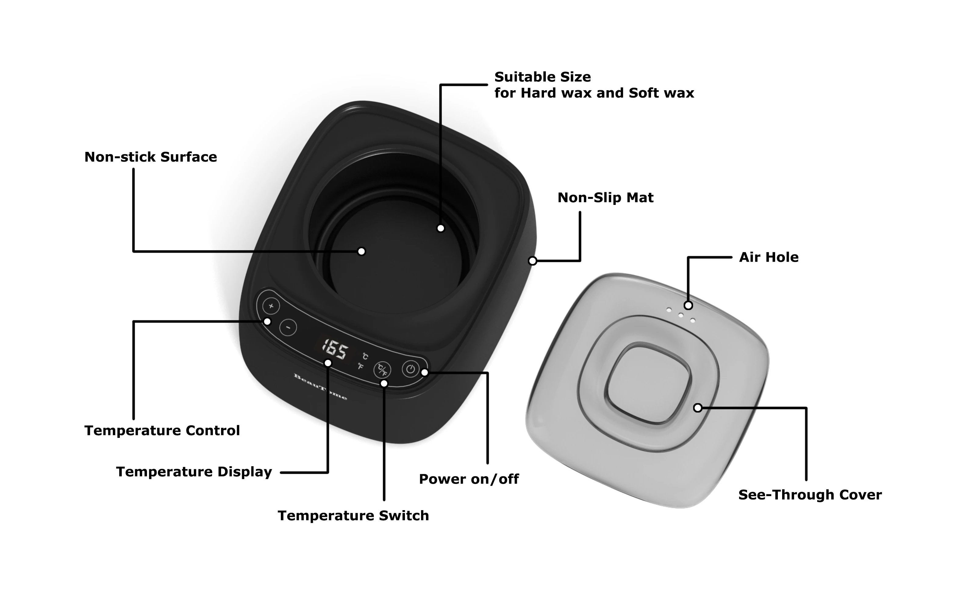 CE/RoHS Beautome professional digital hair removal hard wax warmer 450cc electric depilatory wax pot