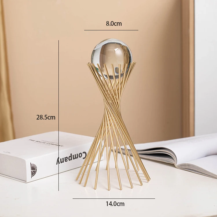 Multi Style Metal Crafts Decorative Ornaments 3D Modern Abstract Art Glass Crystal Ball With Gold Iron Stand For Home Decoration