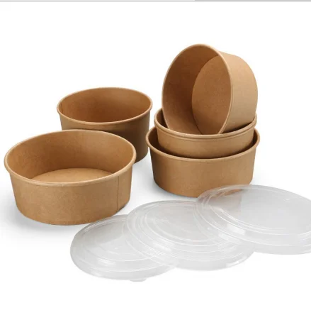 Customized Design Kraft Food Containers Wholesale Eco-friendly Kraft 1300ml Paper Soup Salad Bowl Cups With Lid Food Paper Bowl