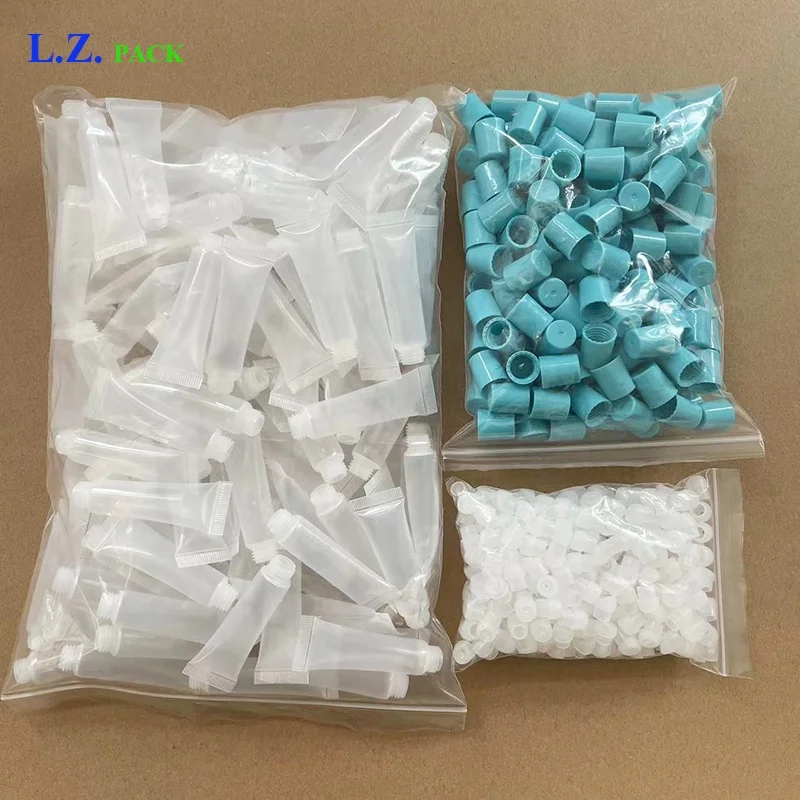 LZ Pack Stock 100pcs Empty Lip Balm Tube 5ml Clear Pink Green Custom Logo Small Lipgloss Squeeze Tubes