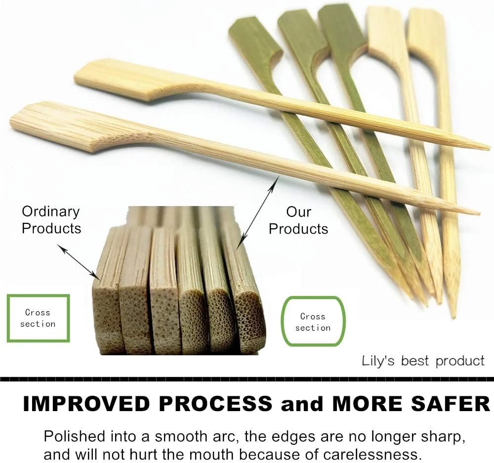 Multiple usage 9 cm Natural Color Paddle Bamboo Skewers 100 PCS for BBQ Restaurant Party