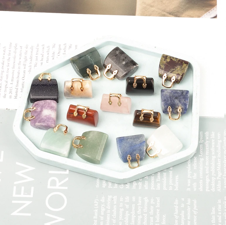 Wholesale natural multi-material crystal mini bags Jade semi-precious stone handbag decoration diy handcraft