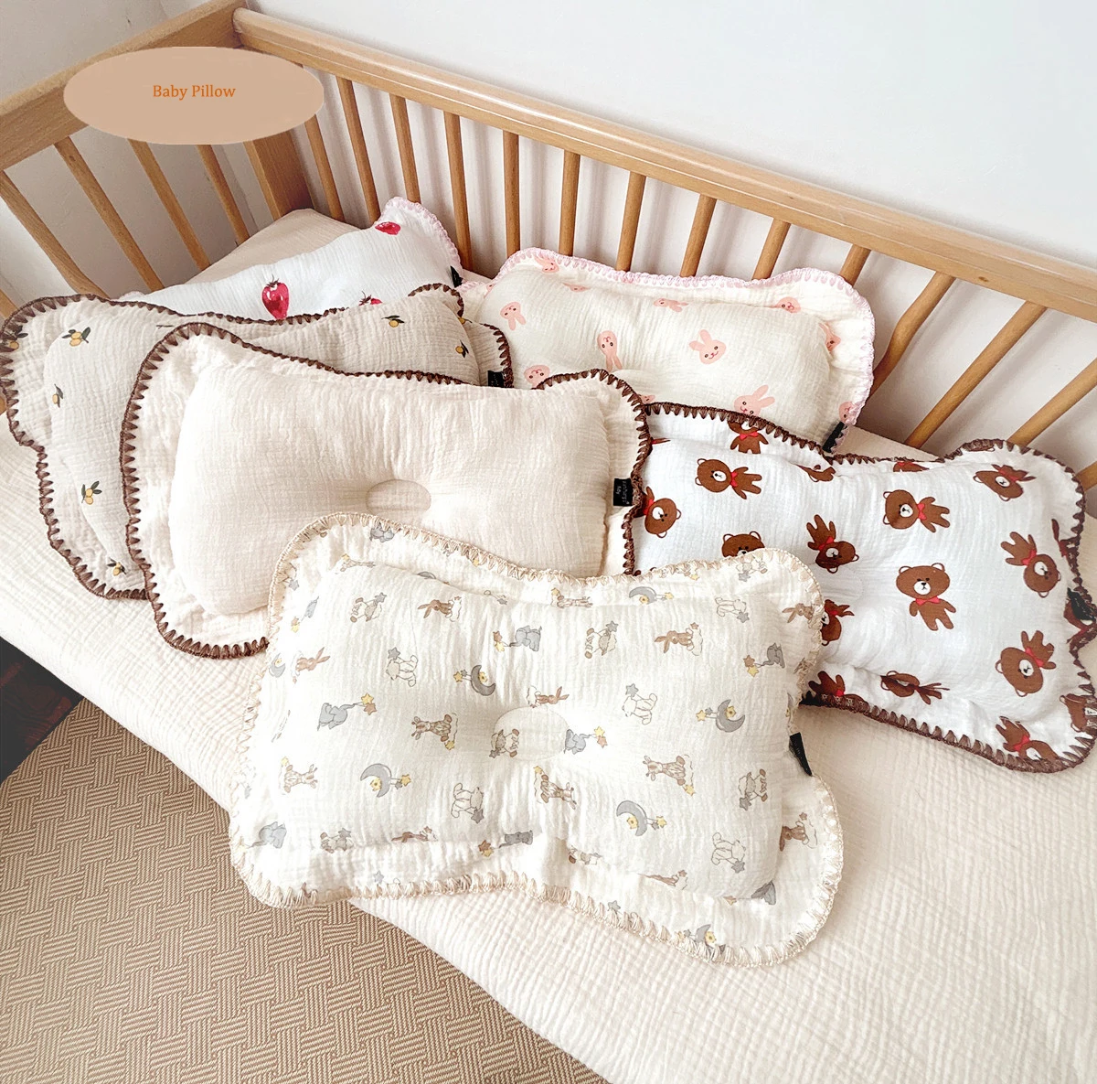 30*45cm Comfortable Newborn Pillow Cotton Crepe Baby Correction of the Head Pillow Breathable Baby Protective Pillow