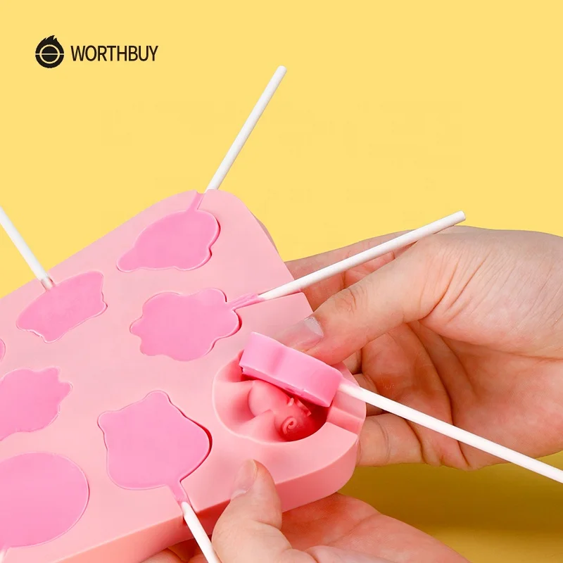 Amazon Hot Sale Children Hard Candy Mold Chocolate Biscuit Baking Tool Food Grade Silicone Lollipop Molds For Pasty