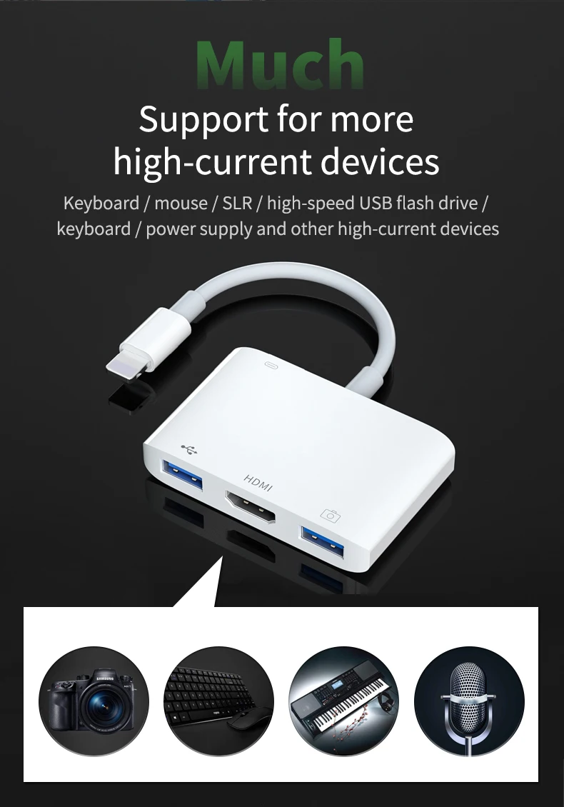 Light ning OTG Converter Adapter To HDMI Double USB3.0 Adapter TV 1080P HD Digital AV adapter Converter for iPhone Same Screen