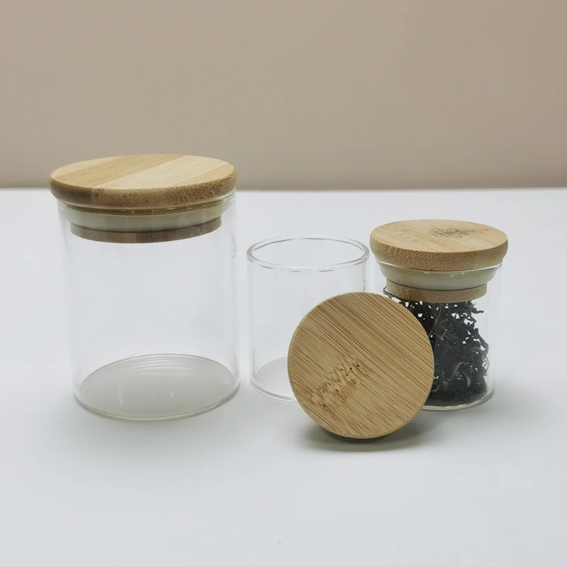 Manufacturer Empty Candle Body Butter Cookie Honey Spice Storage Canning Bamboo Lid Glass Ginger Jars And Containers