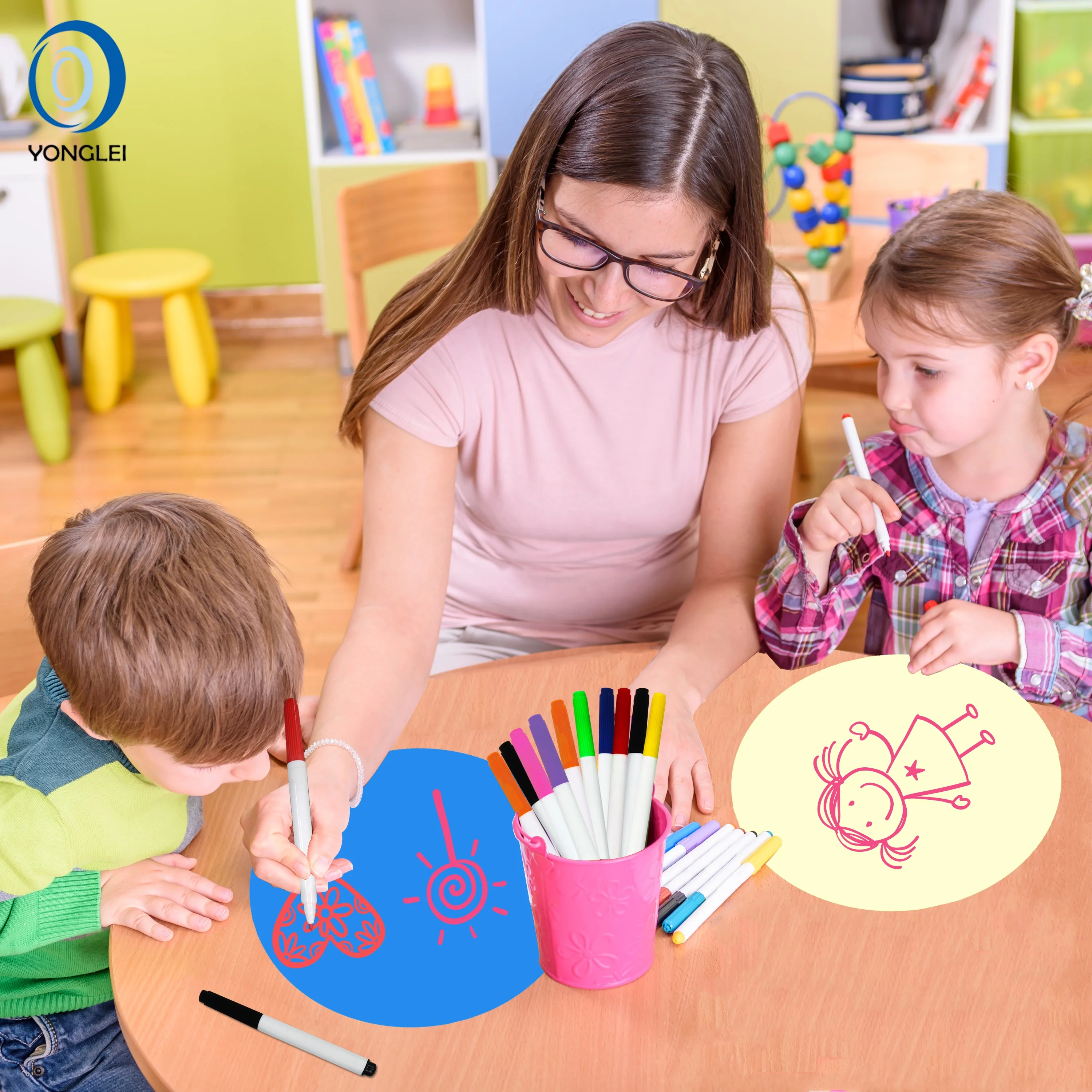 
DS1.1-3A2 Dry erase table top writing board dry erase circle removable dry erase sticker 