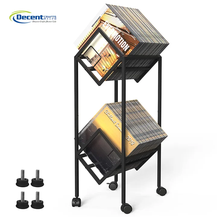 Mobile Steel Bookshelf, Floor Standing Magazine and Newspaper Storage Rack for Home Office