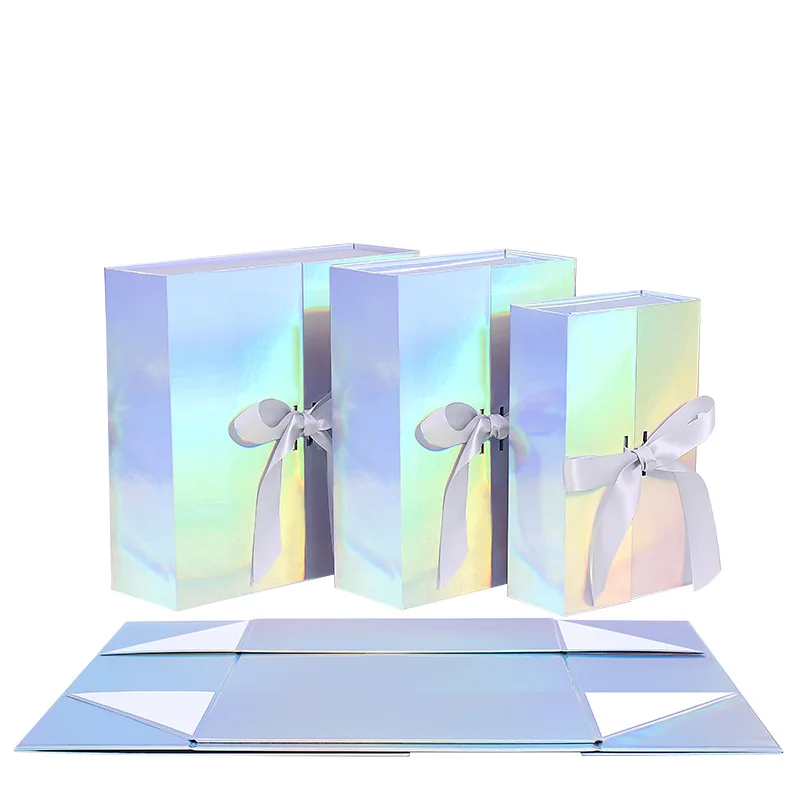 Holographic silver make up set flap rigid folding gift box clothes underwear hat wedding dress shipping packing boxes
