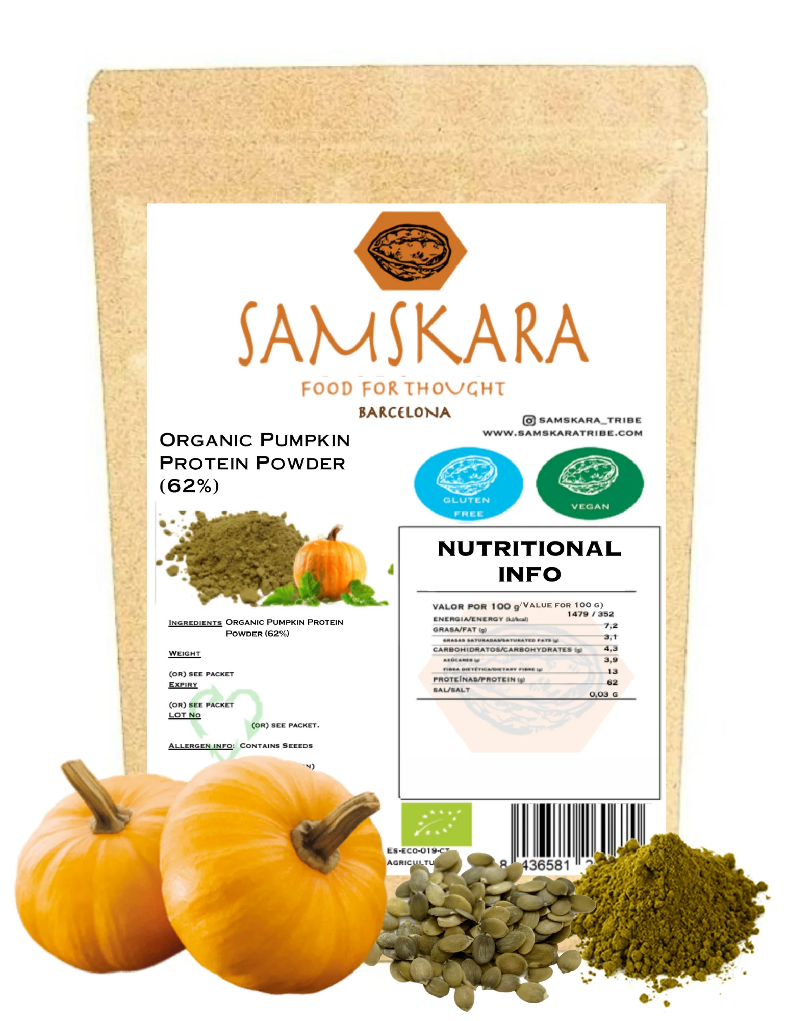 
Organic Pumpkin seed Protein Powder Samskara Private Label Biodegradable Packaging BIO 