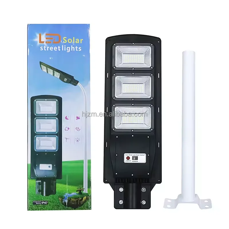 All-In-One ABS Sensor chinese 6500K solar led street lighting 100W Housing factory price light 3 head with lifepo4 guangzhou