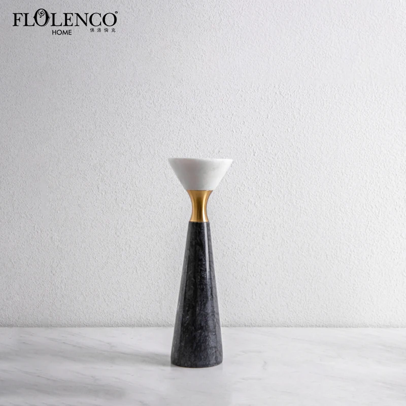 Flolenco Interior Modern Table Living Room Candlestick Antique Gold Luxury Marble Candle Holders