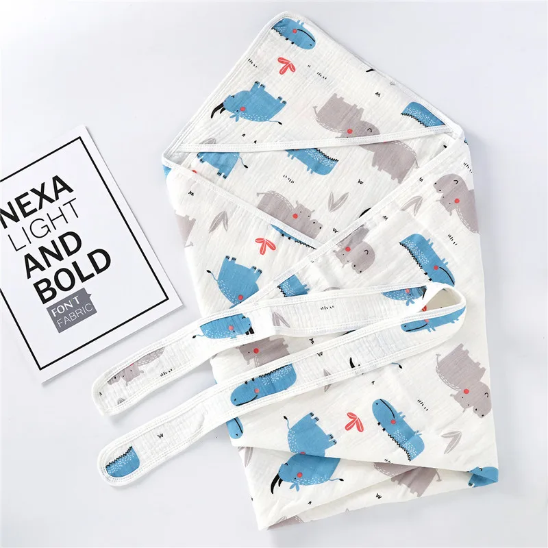 Dropshipping cotton newborn baby hospital muslin swaddle flannel plain receiving hoodie baby swaddle wrap blanket with belt