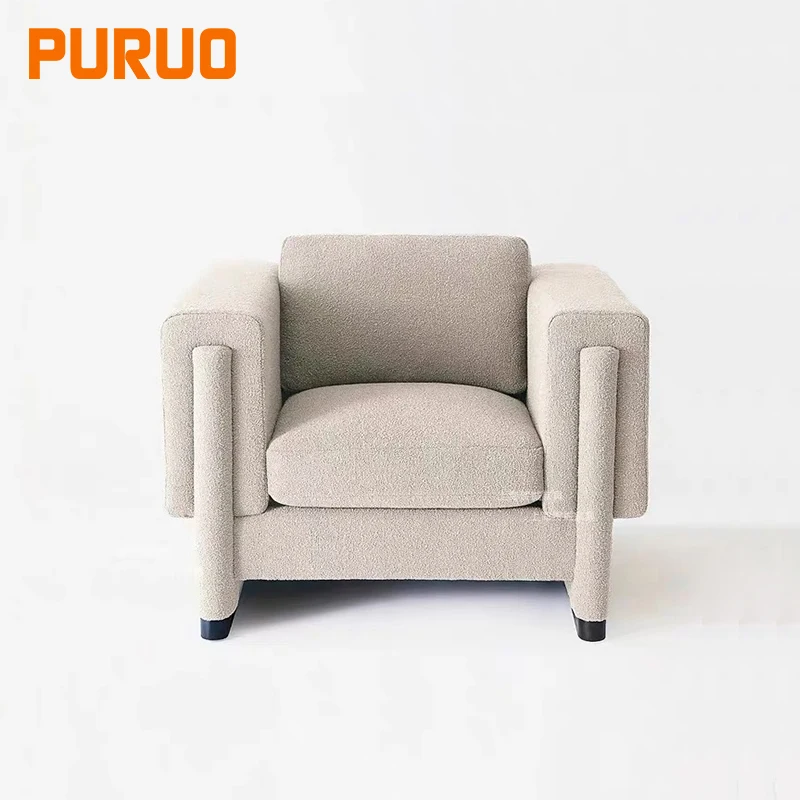 Puruo Italian design luxury living room furniture fancy nubuck sofa suede beige grey banana shaped home sofa