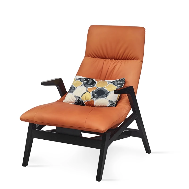 Nordic leisure single sofa modern living room lounge recliner Luxury Metal foot PU Leather lazy chair