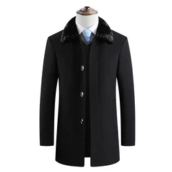 Прямая поставка, оптовая продажа, мужское зимнее пальто, бархатная теплая куртка, черное, серое деловое повседневное шерстяное пальто с отложным воротником