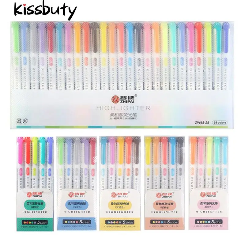 25 Colors Double Head Highlighter Pen Fancy Colors Fluorescent Highlighters Art Marker School&Office Art Stationery Supply