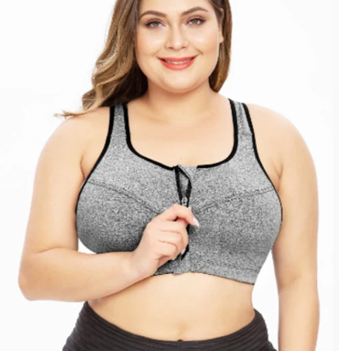 Plus Size Wireless Stretch Fit Sujetador Deportivo Gym Fitness Yoga Bra High Impact Front Zipper Sports Bras Crop Top For Womens