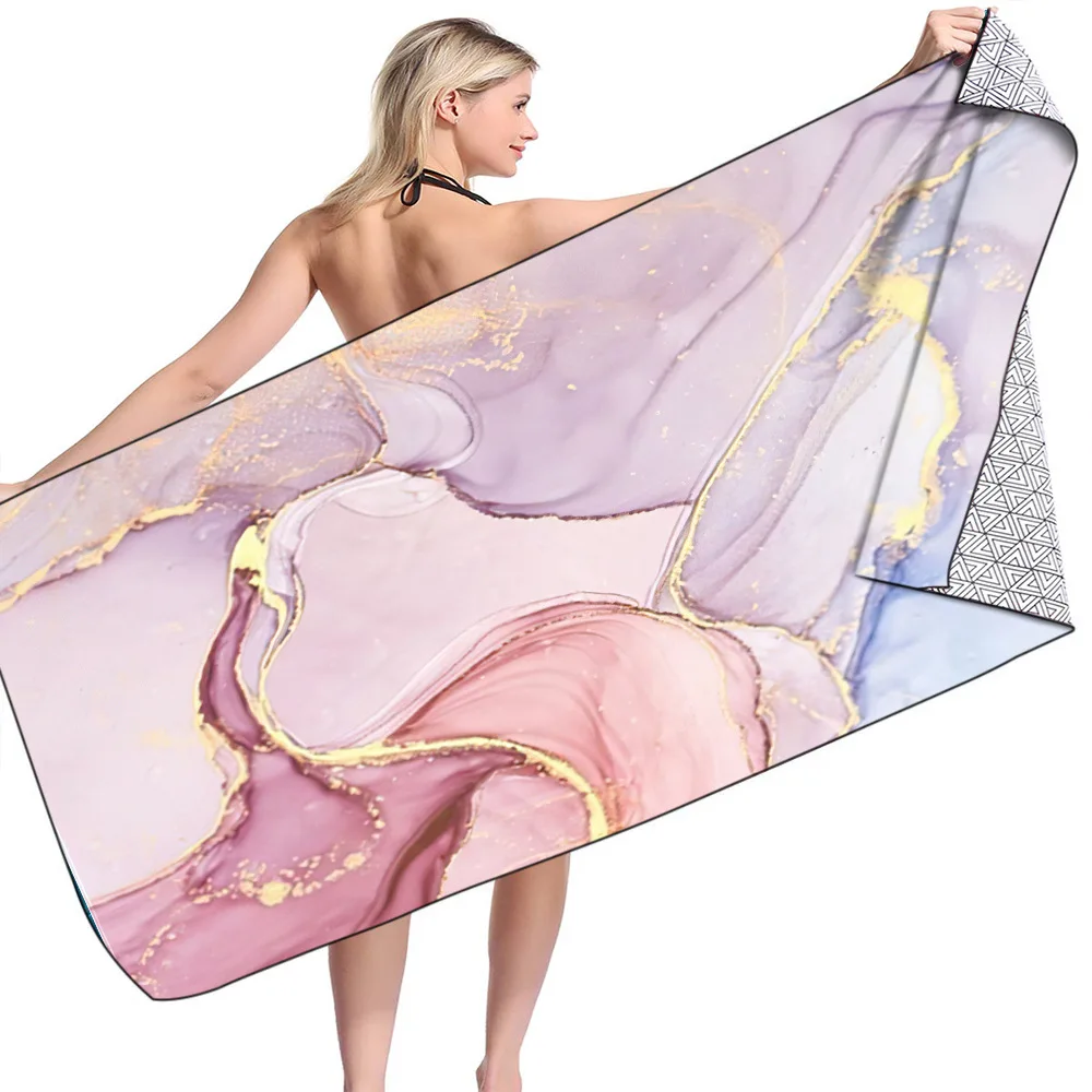 Wholesale Quick Dry New Design Custom Logo Digital Double Side Abstract Art Printed  Microfiber Beach Towel