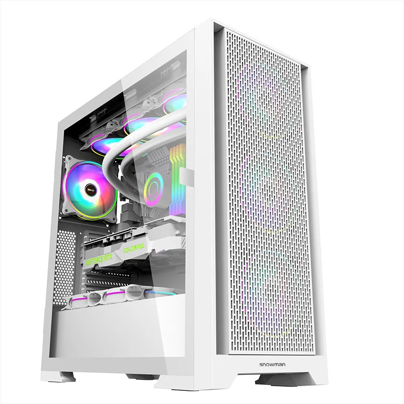 SNOWMAN CS066 PC Gaming Case Top Tower Tempered Glass Side Panel Power E-ATX ATX M-ATX Mini ITX Desktop Chassis White