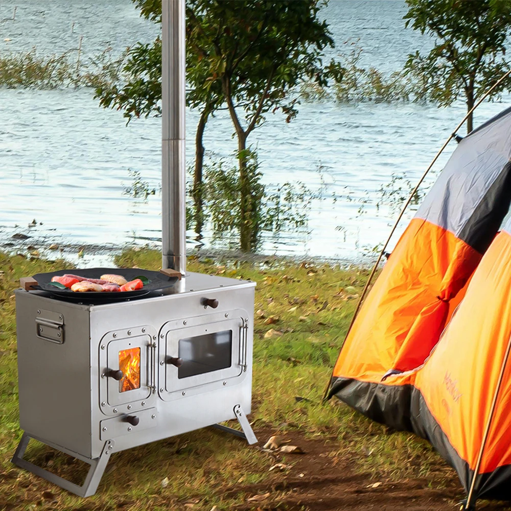 Hot sell Luxurious Wood Stove with Stand Fire Pit Charcoal BBQ grill wood-burning stove Burning Wood Fireplaces for Camping