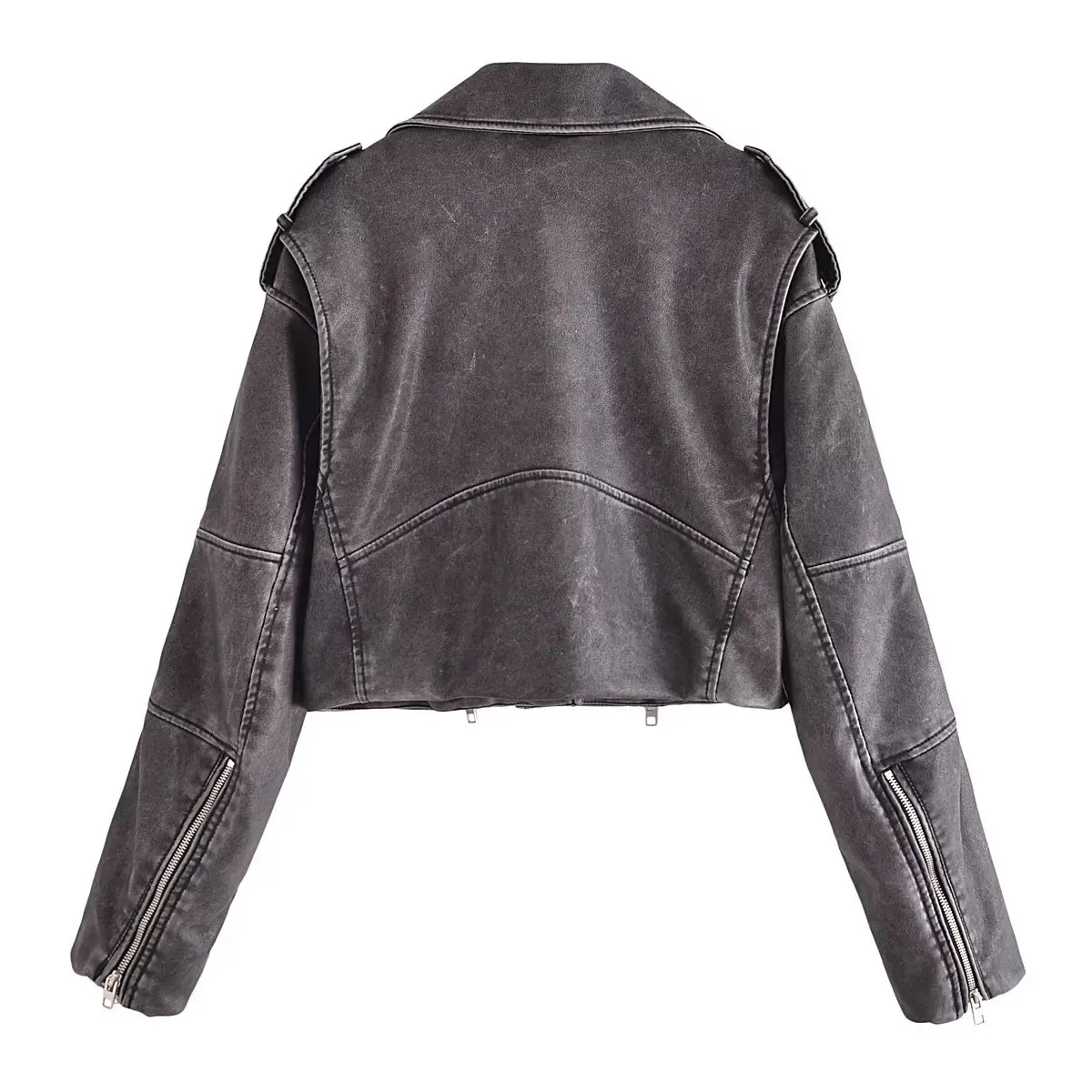 PB&ZA Women 2023 autumn New Fashion Making old leather bikes Jacket Coat Vintage Long Sleeve zipper Female Outerwear