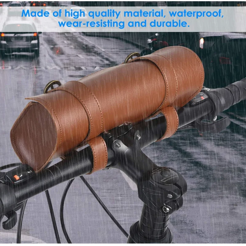 Factory Sale PU Leather Bicycle Bag Vintage Retro Brown Bicycle Front Bag Bike Handlebar Storage Pocket
