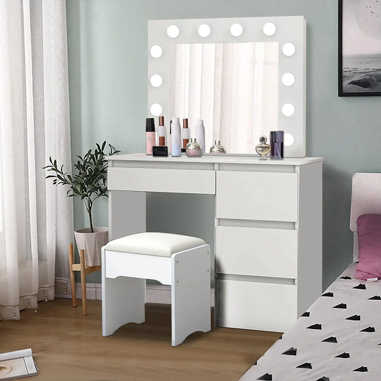 Makeup dresser dressing table wooden with mirror white dressing table