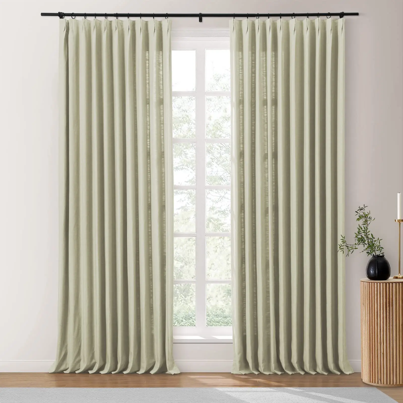 Hot Sale ready made Treatment Linen Textured Heavyweight Bone White Pinch Pleated Curtains Window