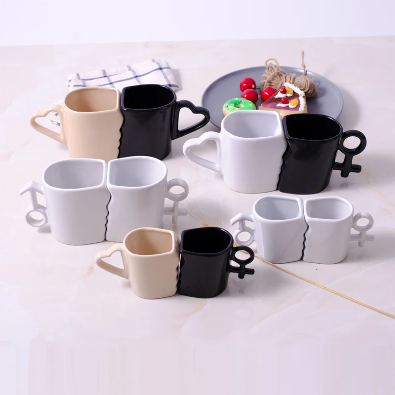 Wholesale high quality couple mugs cups with heart shaped coffee cup,couple mugs heart shape coffee cup